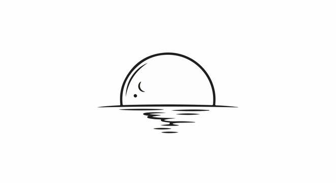 Simple line art of a half-circle setting over water reflection