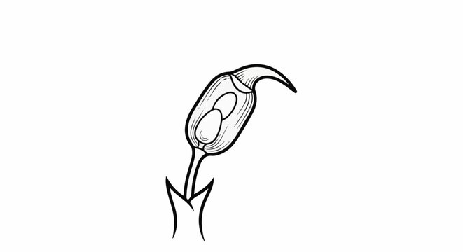 Simple line drawing of a plant bud containing two ovules
