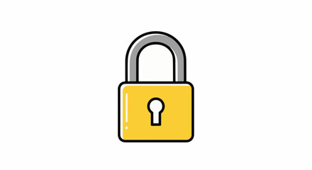 Naklejka premium Simple yellow padlock with grey shackle on white background