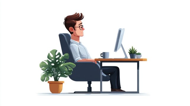 An illustration demonstrating prolonged sitting at a desk, a concept of a sedentary lifestyle