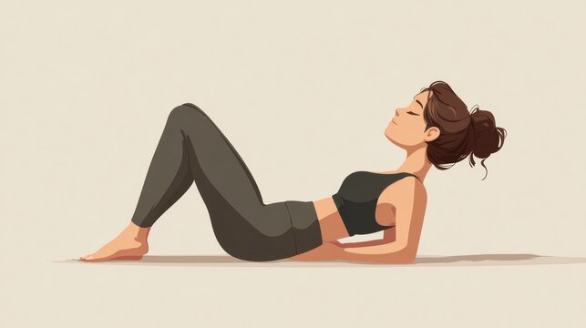 A person lies on his back, gently stretching the spine, knees pulled to the chest, visualization of the lengthening of the spine, exercises for physical therapy rehabilitation