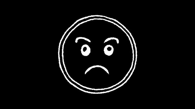 Anger in Simplicity: An illustration of a frowning face, outlined in stark white against a solid black backdrop, instantly conveying a sense of discontent and frustration.