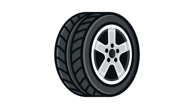 Modern flat vector icon illustration of a car tire and alloy wheel rim isolated on a white background. High-quality automotive part graphic for transport, racing, and vehicle maintenance designs.