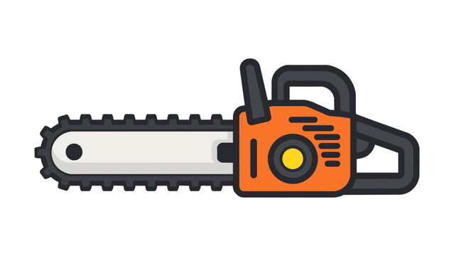 Chainsaw power tool vector icon illustration, modern flat design of a portable mechanical saw for woodcutting, forestry, and gardening, isolated on a white background for professional use.