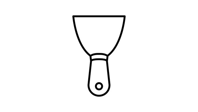 Putty Knife Minimalist Black Line Vector Icon on White Background. This editable stroke vector illustration represents a flat putty knife tool for construction, home repair, and DIY projects.