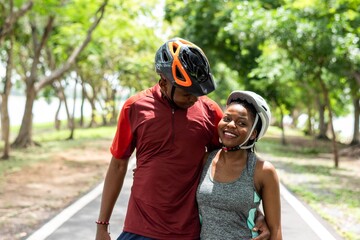 Fototapeta premium Couple cycling in nature park