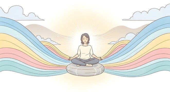 Ilustraci&oacute;n plana moderna de alivio del estr&eacute;s y respiraci&oacute;n consciente