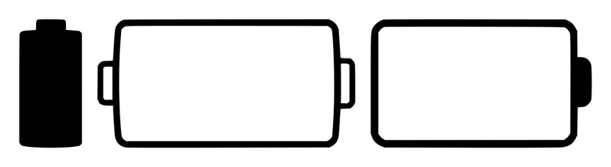 Obraz premium Battery icon set with black silhouette on white background featuring battery, icon, silhouette with black and white background