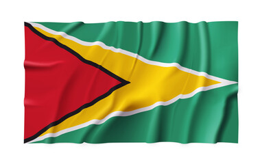 Obraz premium Realistic Guyana country flag isolated on a transparent background. Silk atlas detailed fabric flag. Vector PNG