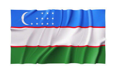 Obraz premium Realistic Uzbekistan country flag isolated on a transparent background. Silk atlas detailed fabric flag. Vector PNG
