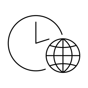 World Time Icon &ndash; Clock with Globe Line Design