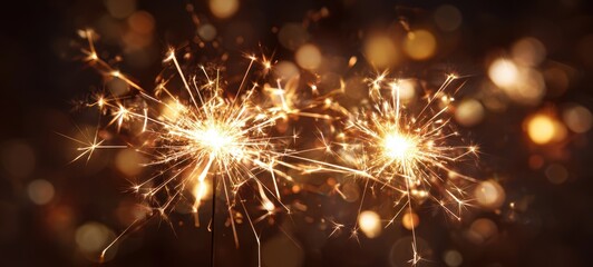 Fototapeta premium The Sparklers Casting Warm Golden Light in Festive Bokeh Night Celebration