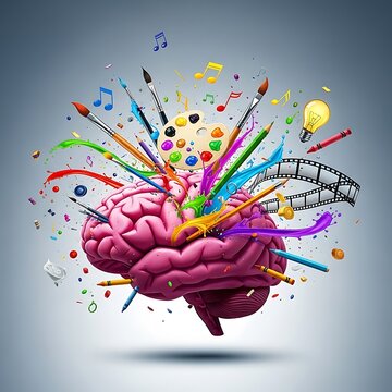 Creative Brain with Artistic Tools and Symbols