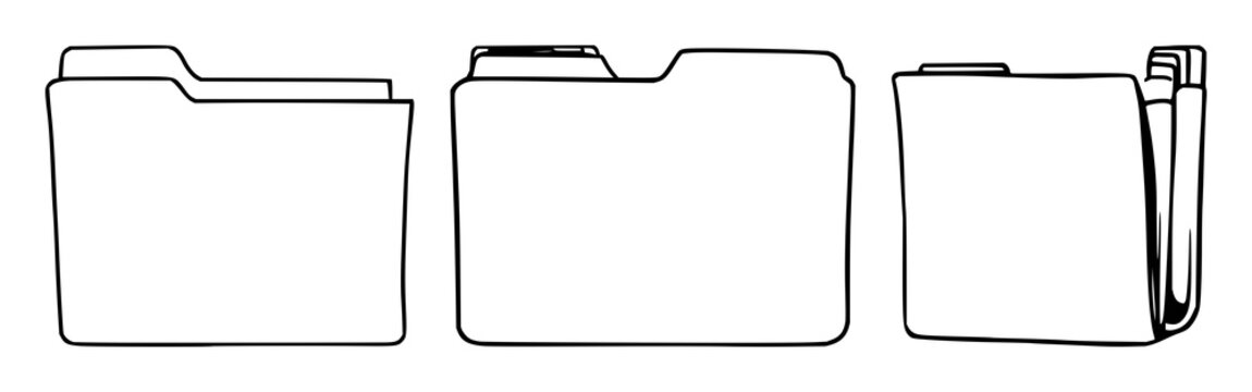 File folder set with black line art on white background featuring file folder, line drawing, monochrome with document and folder