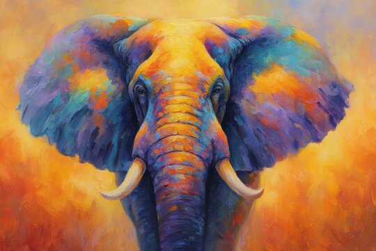 Impressionist-style, colorful elephant created through AI