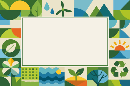 Environment business certificate with geometric Bauhaus pattern. Nature sustainability vector certificate template for awards, diplomas, and eco-friendly recognition programs. Modern green frame.