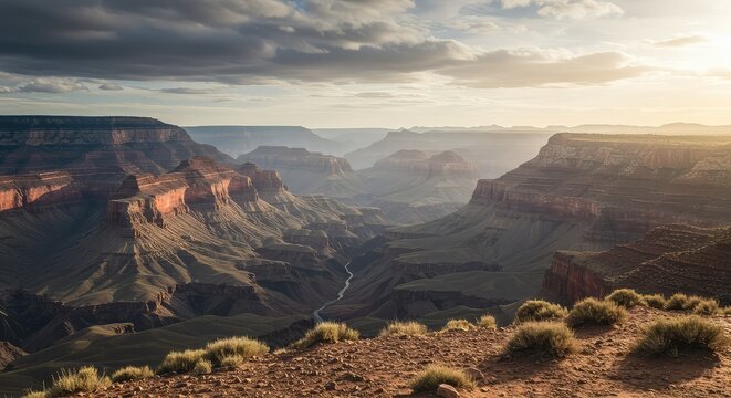 A dramatic, desolate landscape featuring a deep gorge shrouded in mist, symbolizing silent emptiness and the unresponsive void of an echo blank, dark, natural, nothing