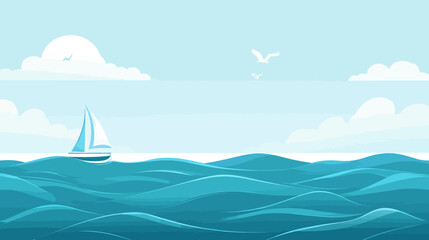 Naklejka premium Pixelated artwork of a sailboat on ocean under a cloudy sky. Birds fly by