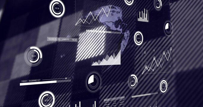 Vertical video: Digital analytics HUD on live feed, updating charts and ring gauges for monitoring