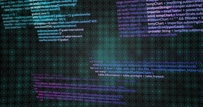Displaying centered JS code block with concentric ring pattern, glowing and blurred bands on screen