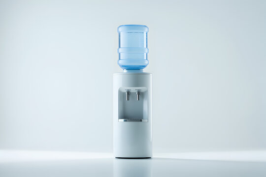 White water cooler with blue bottle on a clean studio background during daytime