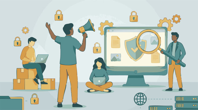 Cybersecurity and data privacy concept with diverse team