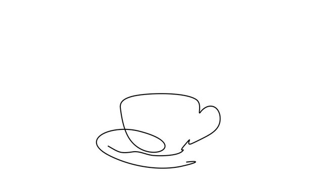 Animated self drawing of continuous line draw of   Coffee Cup Heart Steam - International Coffee Day.  Full length one line animation. 4K