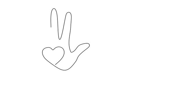 Animated self drawing of continuous line draw of  World Heart Day Hand with Heart & EKG.    Full length one line animation. 4K