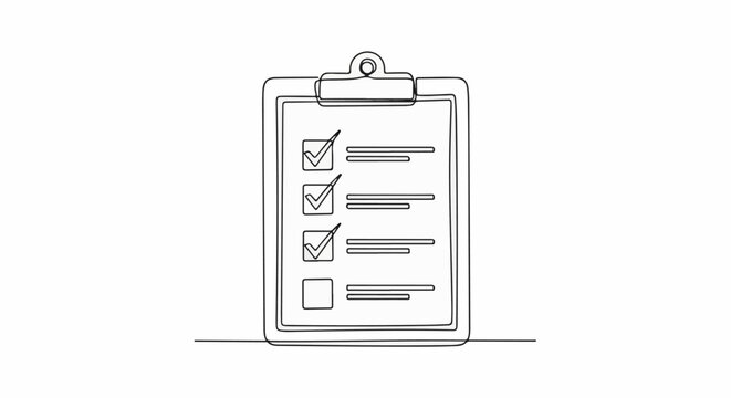 A minimalist checklist on a clipboard with three items checked and one unchecked