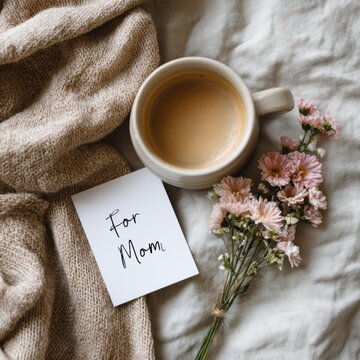 Heartfelt coffee moment for mom cozy home lifestyle warm atmosphere