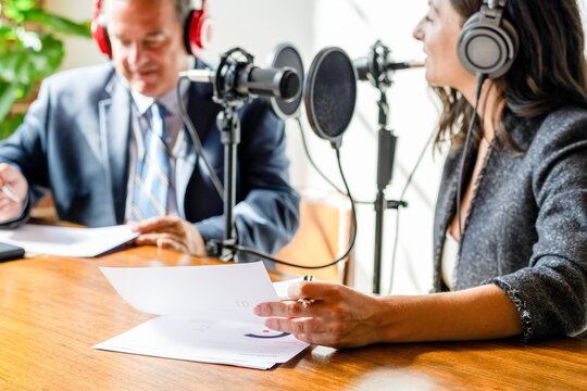 Professional podcast recording session setup