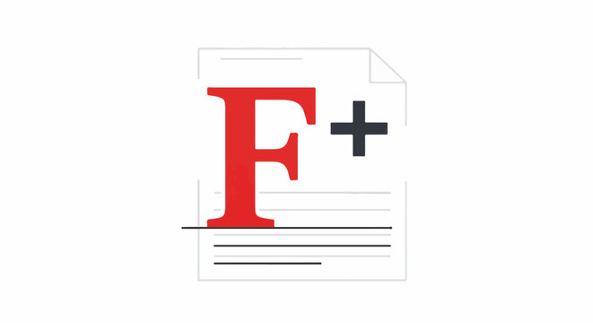 A large red F with a plus sign on a document