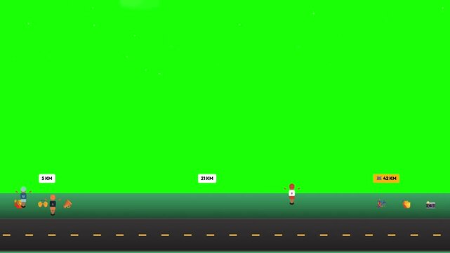 Animated Marathon Race Progress Illustration with Distance Markers 5K 21K 42K