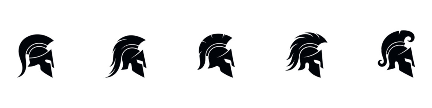 Ancient warrior helmet silhouette icon set. Ancient greek spartan helmet icon. Vector Illustration.