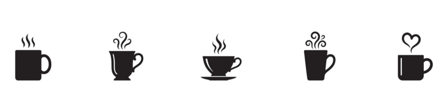 Coffee cup icon set. Cups of coffee tea collection. Hot drink icon. Disposable cup. Cup coffe with steam. Flat style. Vector Illustration. Vector Graphic. EPS 10