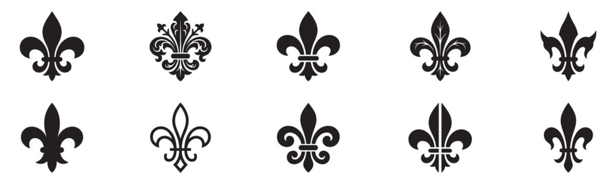 Fleur de lis icon set. Fleur de lis ornament icon design template. Vector Illustration. EPS 10