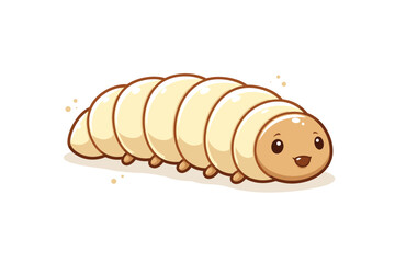 Cute Cartoon Larva Illustration, Happy Smiling Maggot Character, Simple Flat Vector Art of a Cream Colored Caterpillar or Grub, Pest Insect Icon for Kids Education, Nature Design, White Background