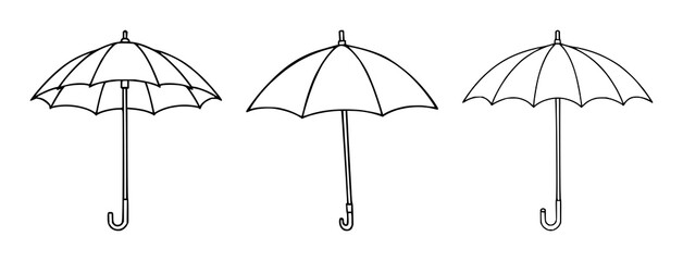 Obraz premium Umbrella set with minimal black line art on white background featuring umbrella, line art, illustration with silhouette and monochrome