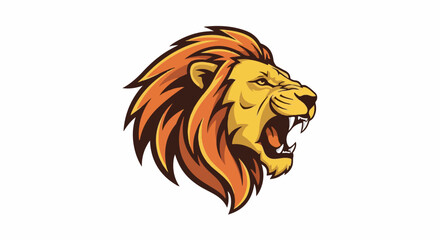 Fototapeta premium A fierce, roaring lion head with a flowing mane in shades of orange and yellow