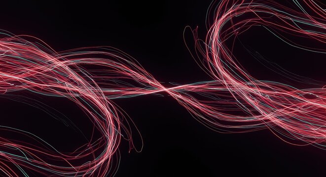 Dynamic abstract composition showing perfect simultaneous flow of energized lines, representing complex system coordination and rhythm, blur, complex, theoretical