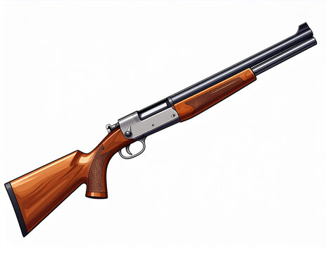 Double Barrel Shotgun with Wooden Stock on White Background rifle firearm