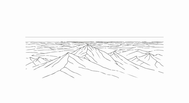 Stylized outline of rugged mountain range under a distant horizon