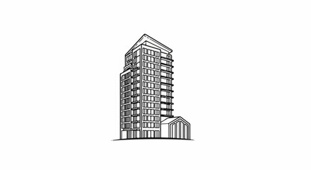 Obraz premium Stylized line drawing of a tall, modern building with many windows