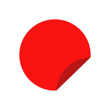 Red Circular Sticker Shape with Peeling Corner Effect and Flat Shadow