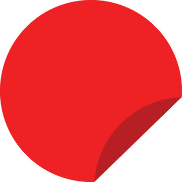 Red Circular Sticker Shape with Peeling Corner Effect and Flat Shadow