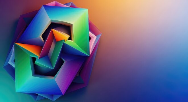 Mind-bending optical abstract with shifting geometric planes creating paradoxical depth. A vibrant non-representational visual puzzle design, shape, illusion, structure