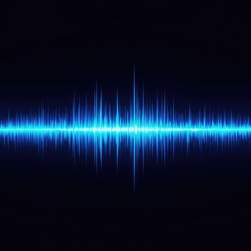 Digital screen display showing a vibrant blue electronic waveform with a significant gap or null space in the middle of the spectrum, radio, digital, conceptual