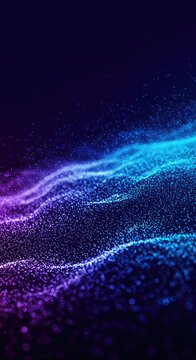 Dynamic background showing a vast flowing field of blue and purple energy particles suitable for technology or cosmic themes, render, universe, purple