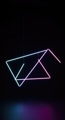 Fototapeta premium Minimalist hanging luminous geometry creating a modern abstract composition against a dark background, emphasizing artistic illumination and design, illumination, home, shape