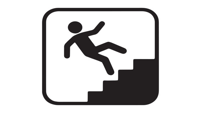 Person slipping and falling down stairs icon for safety and health at work.